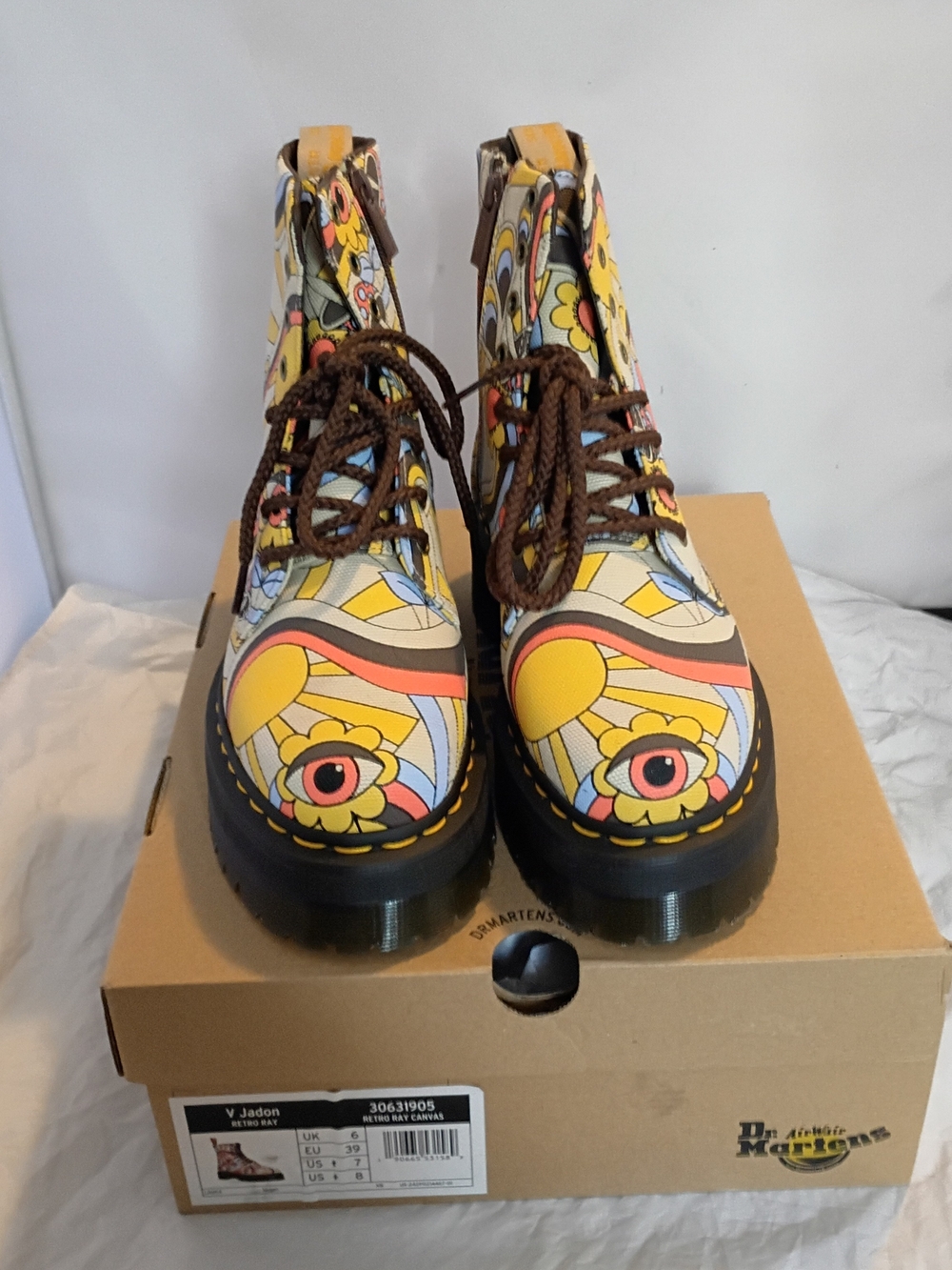 DR. MARTENS Mushroom Hippie JADON RETRO RAY CANVAS PLATFORM 8 EYE SIDE ZIP NEW - Picture 2 of 12